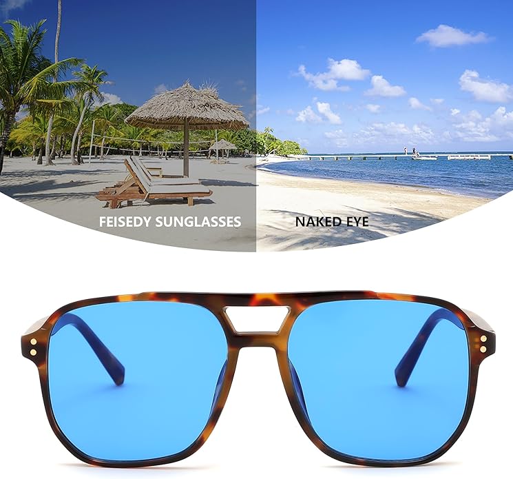 FEISEDY Retro Square Aviator Sunglasses Women Men 70s Vintage Trendy Plastic Frame Sun Glasses B2835