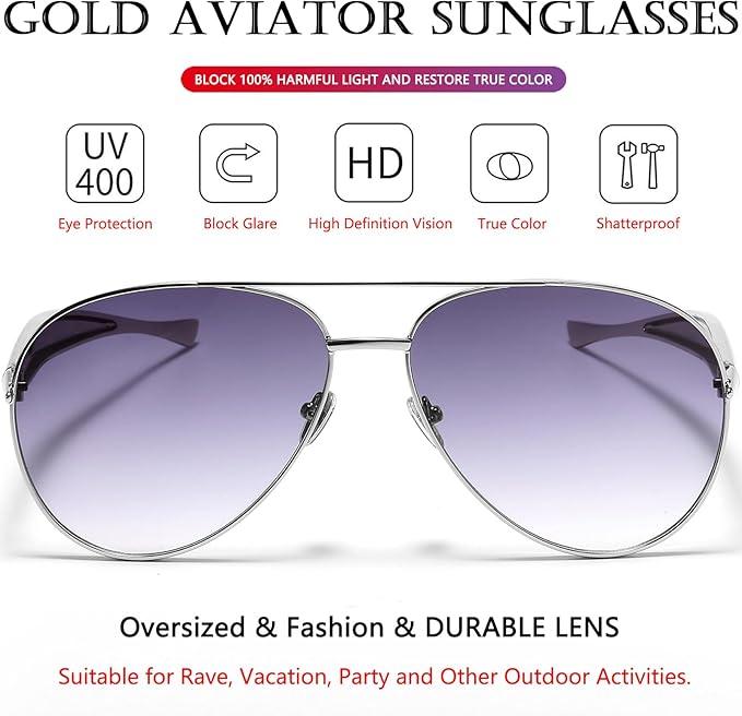 AIEYEZO Gold Aviator Sunglasses for Women Men Oversized Thick Frame Sun Glasses Fashion Retro Sardine Pilot Shades