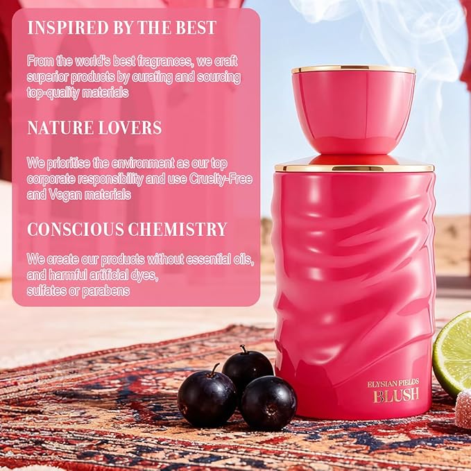 Elysian Fields - Blush Eau De Parfum, Long-Lasting Fragrance Vanilla, Fruity, Citrus, Floral Perfumes for Women 100ml | 3.4 fl. oz + 2ml Samples