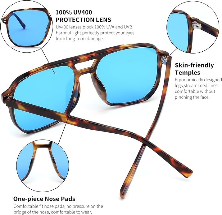 FEISEDY Retro Square Aviator Sunglasses Women Men 70s Vintage Trendy Plastic Frame Sun Glasses B2835