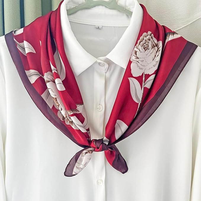 FONYVE Silk Feeling Scarf Medium Square Satin Head Scarf for Women 27.5 × 27.5 inches