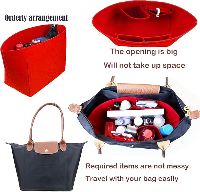 Lckaey Purse Organizer Insert for Le Pliage (Large) Handbags Insert Organizer1012crimson-L