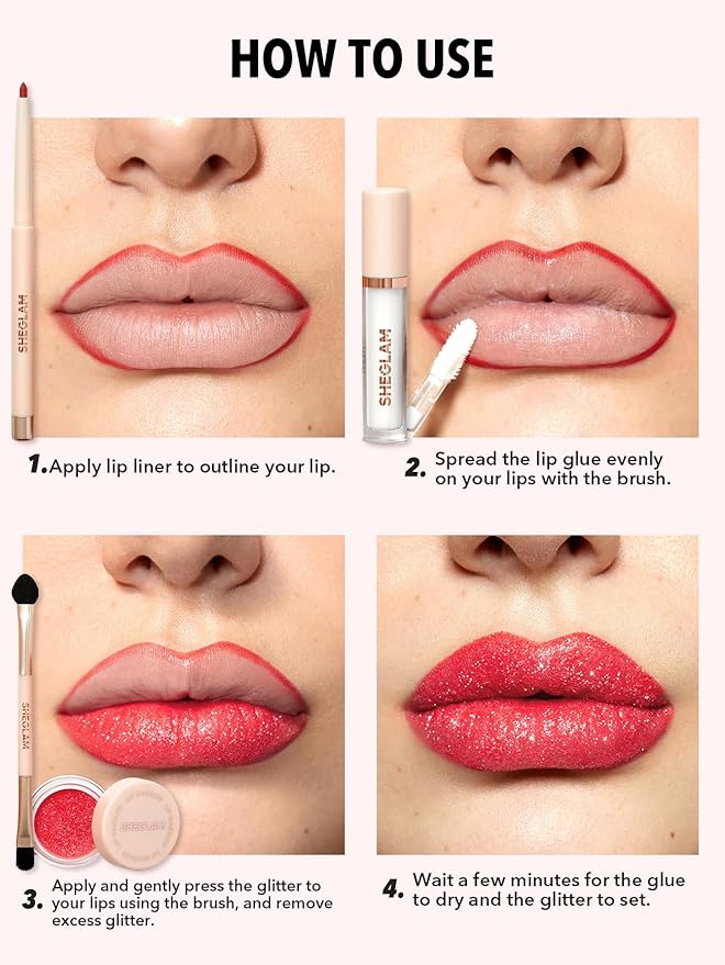 SHEGLAM Lip Dazzler Glitter Kit Long-Lasting Glitter Lip Gloss Sexy Super Stay Non-Sticky Shiny Liquid Kit Lipstick Y2K-Red Carpet