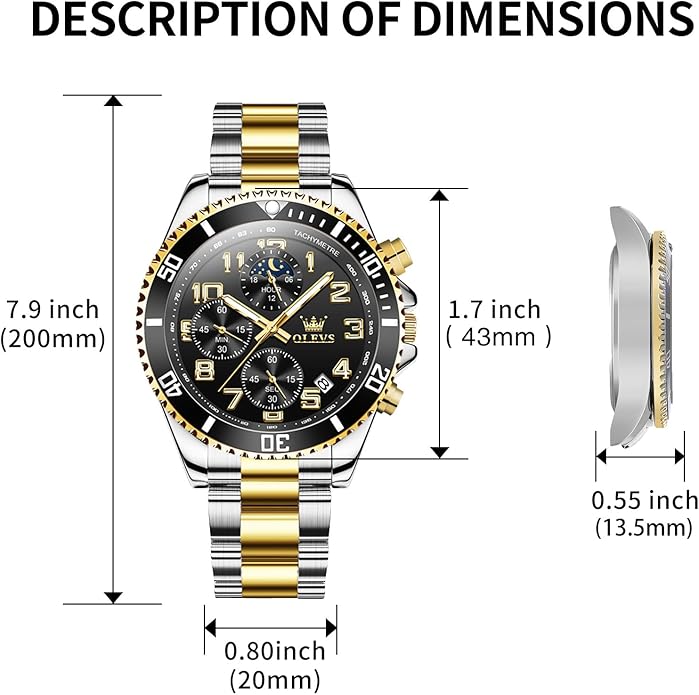 OLEVS Mens Watches Big Face Stainless Steel Waterproof Date Analog Quartz Watches Fashion BusinessWrist Watches for Men…