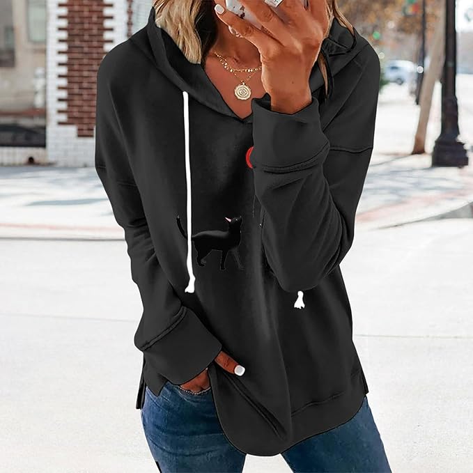 Women's Brick Red Hoodie Pullover Sweatshirt Cotton Blend Loose Fit Long Sleeve Fall Winter Top