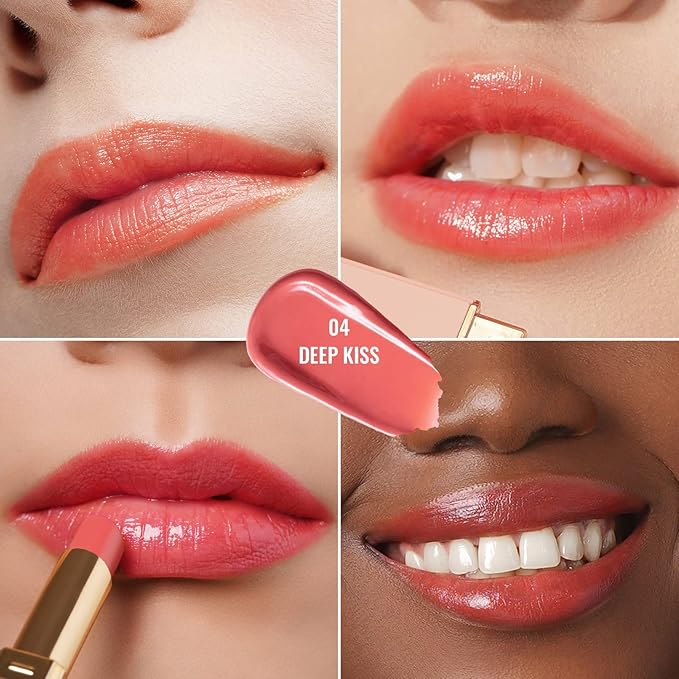 Oulac Coral Peach Red Lipstick for Women - Moisturizing Lip Stick Red, Glossy Tinted Lip Balm, Sheer Shine Juicy Finish, Lightweight and Hydrating Formula for Dry Lip Care, Vegan 2.2g/0.07oz (04)