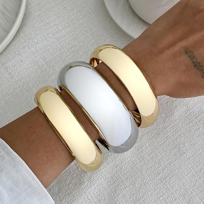 Chunky Gold Bangles Bracelets for Women Trendy Silver Stack Bracelet Minimalist Wide Bangle Jewelry