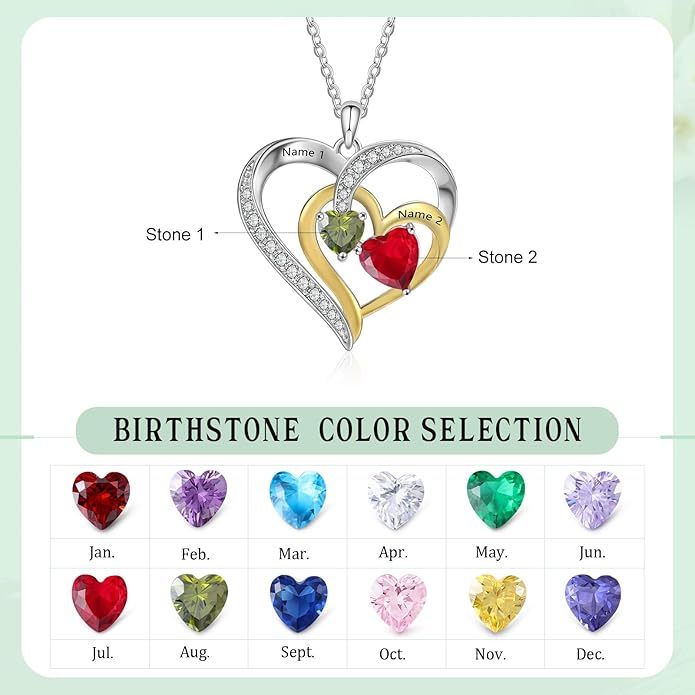 GLAMCARAT Personalized mothers necklace with birthstones names sterling silver jewelry for women customized engraved necklace