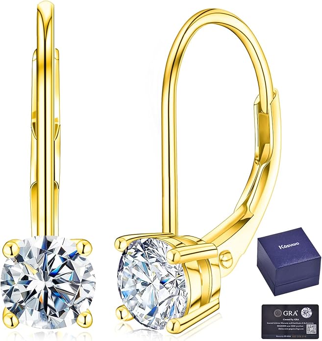 Moissanite Earrings for Women 2.0CT D Color,18K White Gold Plated Sterling Silver Dangle Earrings, Leverback Drop Earrings Jewelry for Gifts