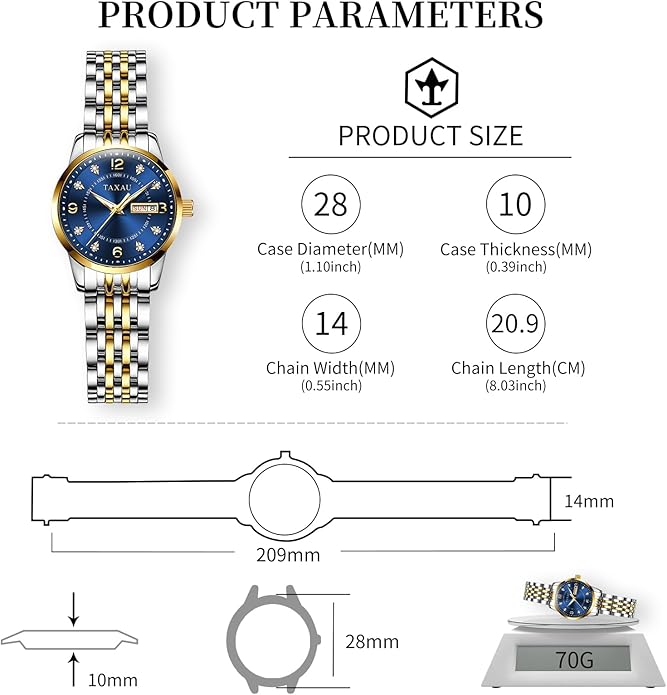 Gold Silver Two Tone Women Stainless Steel Watch Small Wrist ElegantDress Watch for Women Fashion Luxury Waterproof Day Date Analog Quartz Ladies Watches