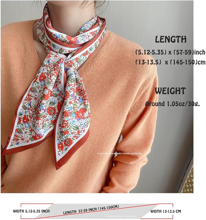 Livrerpi Silk Feeling Head Scarf Fashion Satin Hair Scarf Square Long Scarves for Women Gifts