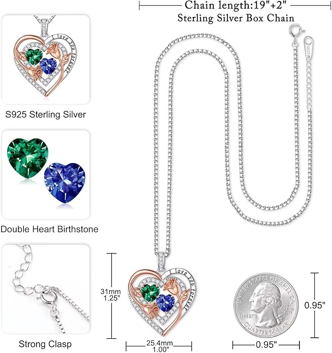 Iefil Mothers Day Gifts for Wife - Sterling Silver Birthstone Necklace Birthday Gifts for Her Wife