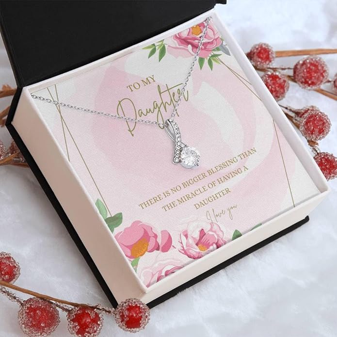 VIRAGIL To My Daughter Gift Necklace From Dad or Mom - Badass Daughter Jewelry With Heartfelt Message & Elegant Box