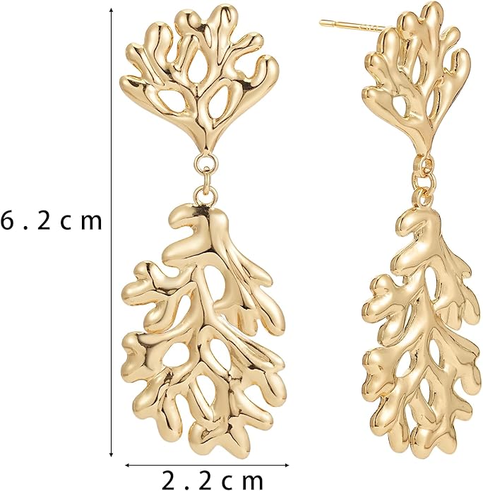 Large Gold Earrings for Women, Chunky Gold Statement Drop Dangle Earring Maple Leave Ginko Leaf Jewelry Gifts