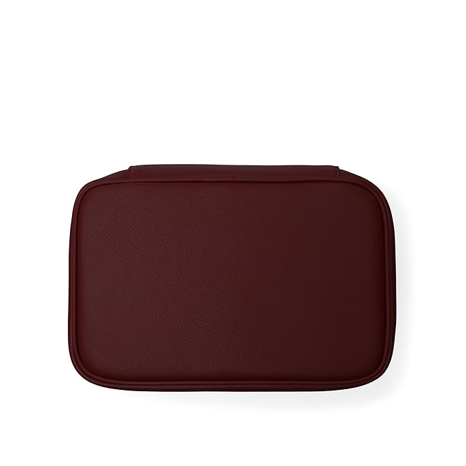 Leatherology Bordeaux Small Train Case – Full-Grain Leather Travel Cosmetic Bag with Water-Resistant Lining, Zippered & Open Pockets, Compact Beauty Organizer