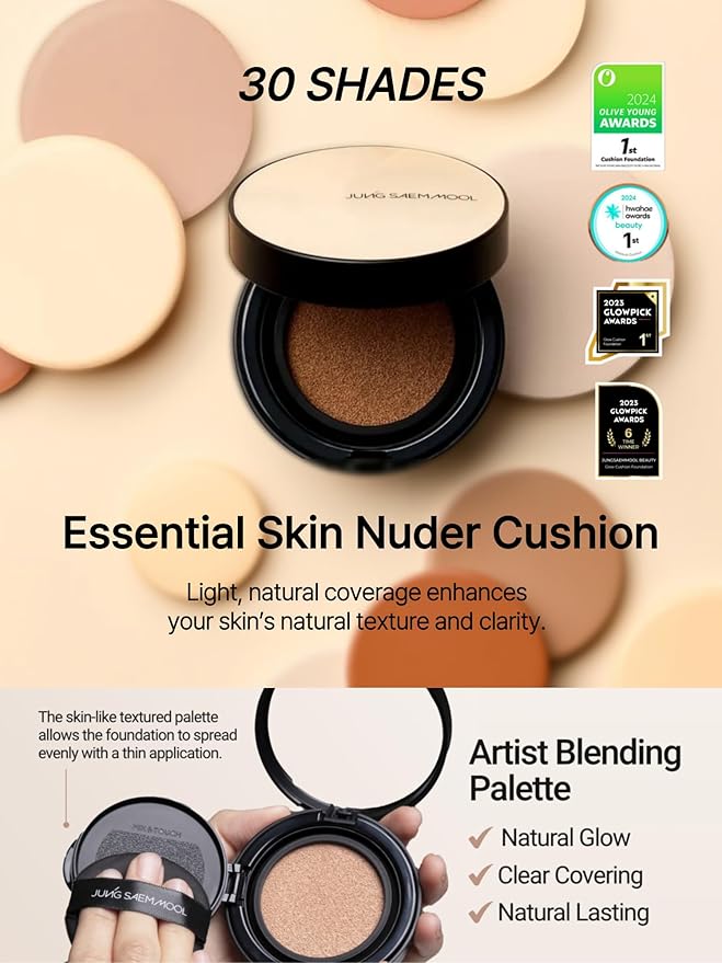 JUNG SAEM MOOL Essential Skin Nuder Cushion 17C Fair Pink 0.49 Fl Oz, No Refill, Natural Radiant Finish Cushion Foundation, Lightweight Hydrating Formula, Korean Foundation Makeup