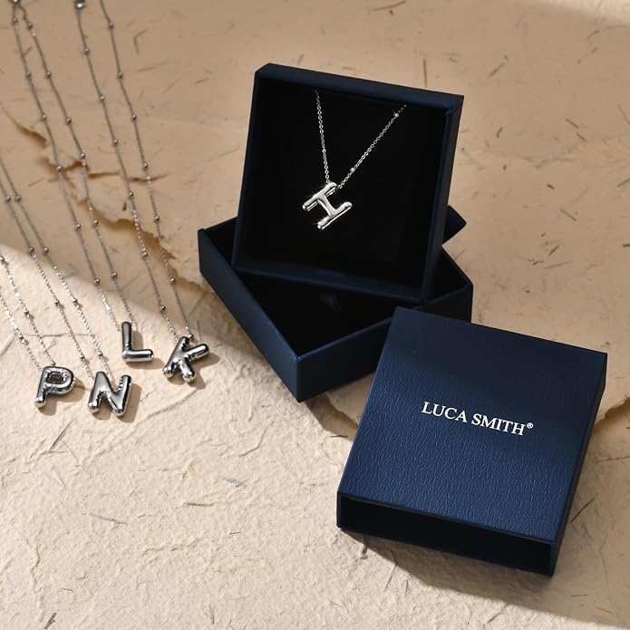 LUCA SMITH Initial Necklaces for Women, Dainty Balloon Bubble Letter, Name Letter Alphabet Pendant Layered Choker Chain Jewelry Gift