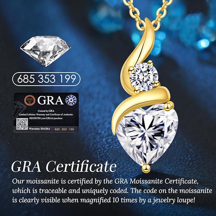 ANDSO Moissanite Heart Pendant Necklaces for Women, 925 Sterling Silver Necklace with Birthstone, Ideal Anniversary Present or Birthday Christmas Valentine Jewelry Gifts for Mom Wife Her Girlfriend