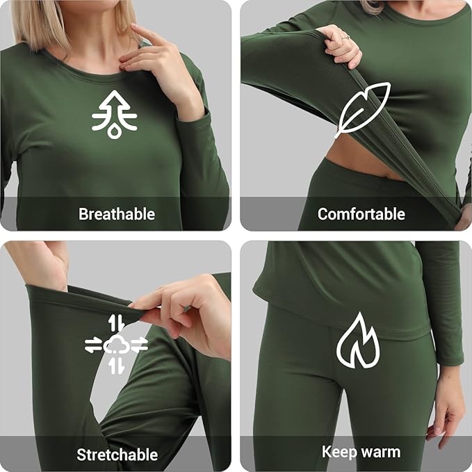 PISIQI Thermal Underwear Women Ultra-Soft Long Johns Set Base Layer Skiing Winter Warm Top & Bottom