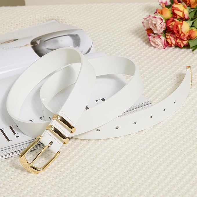 VATAN Women Leather Belt for Jeans Dresses Pants Fashion Ladies Casual Waist Belt with Gold Buckle