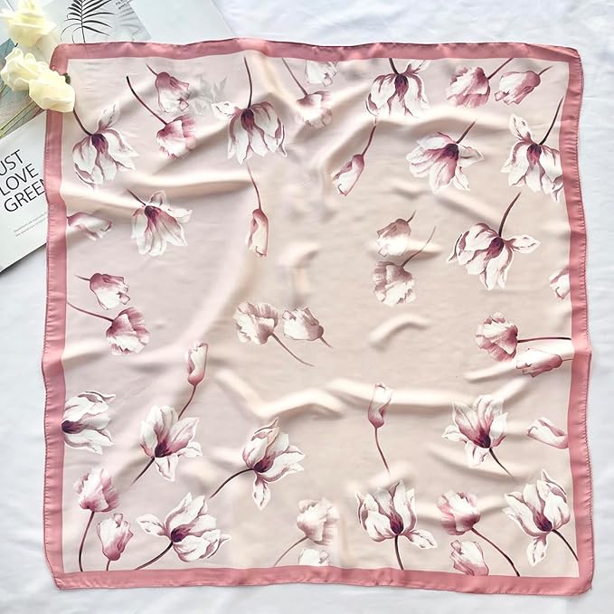 FONYVE Silk Feeling Scarf Medium Square Satin Head Scarf for Women 27.5 × 27.5 inches