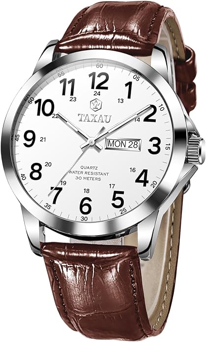 Watches for Men Leather Large Arabic Numerals Mens Watches Waterproof Band with Date Quartz Men's Wrist Watch