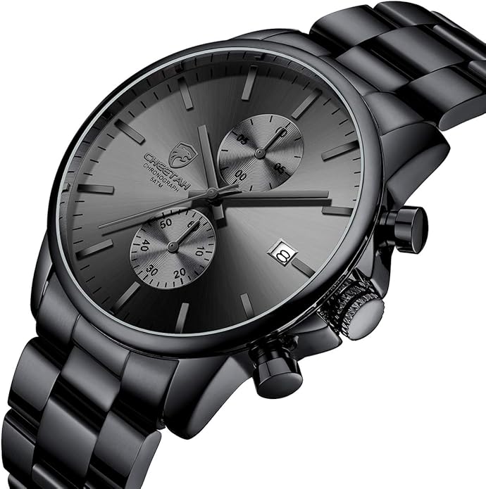 GOLDEN HOUR Fashion Business Mens Watches with Stainless Steel Waterproof Chronograph Quartz Watch for Men, Auto Date