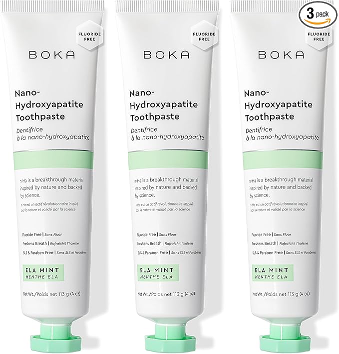 Boka Fluoride Free Toothpaste, Nano Hydroxyapatite Toothpaste, Appropriate for Sensitive Teeth - for Adult, Kids Oral Care - Ela Mint Flavor, 4 Fl Oz 3Pk US Manufactured