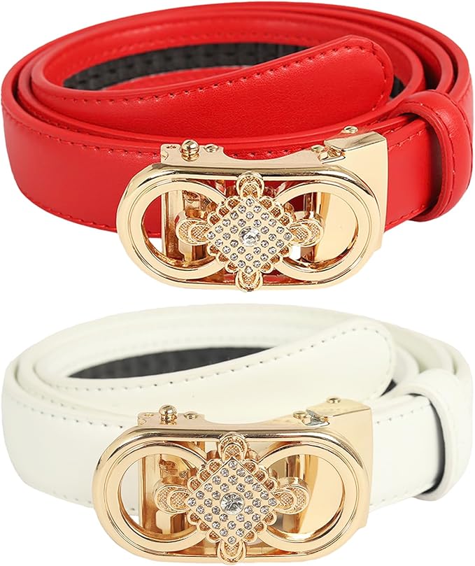 Women's Fashion Classic Metal Buckle Leather Belt with Jeans Dress
