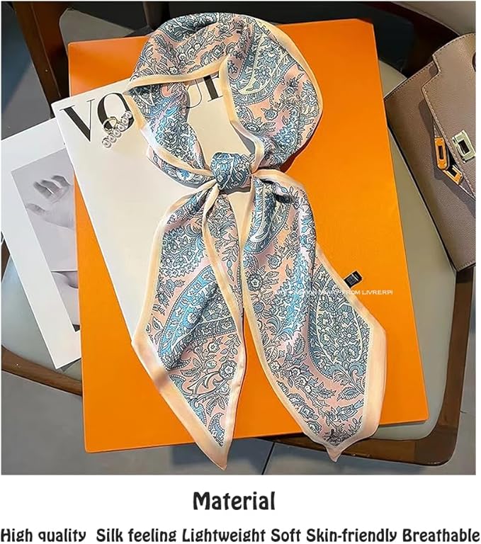 Livrerpi Silk Feeling Head Scarf Fashion Satin Hair Scarf Square Long Scarves for Women Gifts