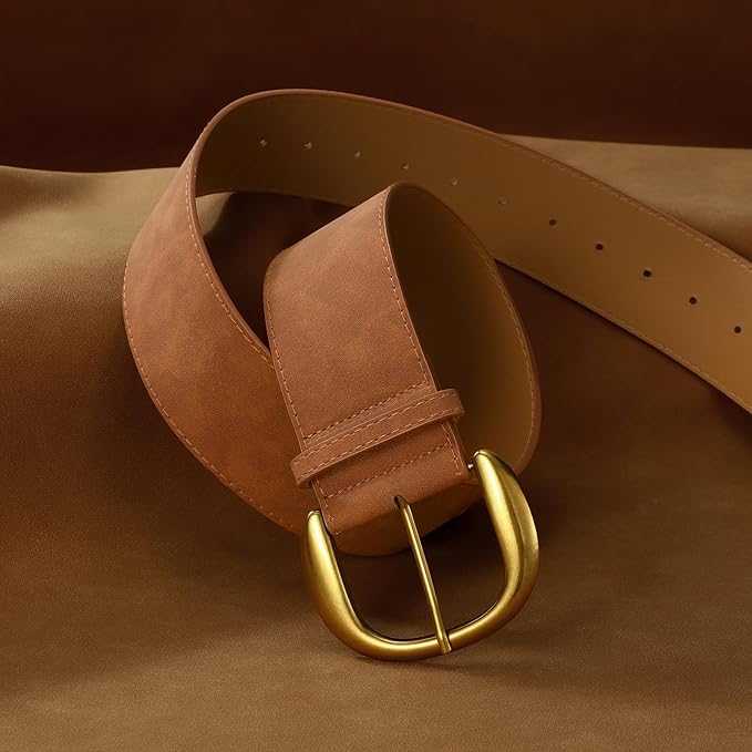 SANSTHS Women Wide Suede Belt for Dresses Jeans Fashion Thick Leather Waist Belts Ladies Chunky Belts