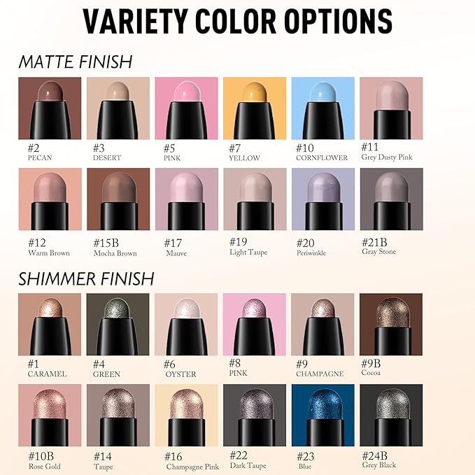 Eyeshadow Stick Shimmer Waterproof Long Wear Eye Brightener Cream to Powder Glitter Eye Shadow Crayon High Pigmented Highlighter Eye Liner Pencil Makeup Crease-Proof Buildable Color, 6 OYSTER
