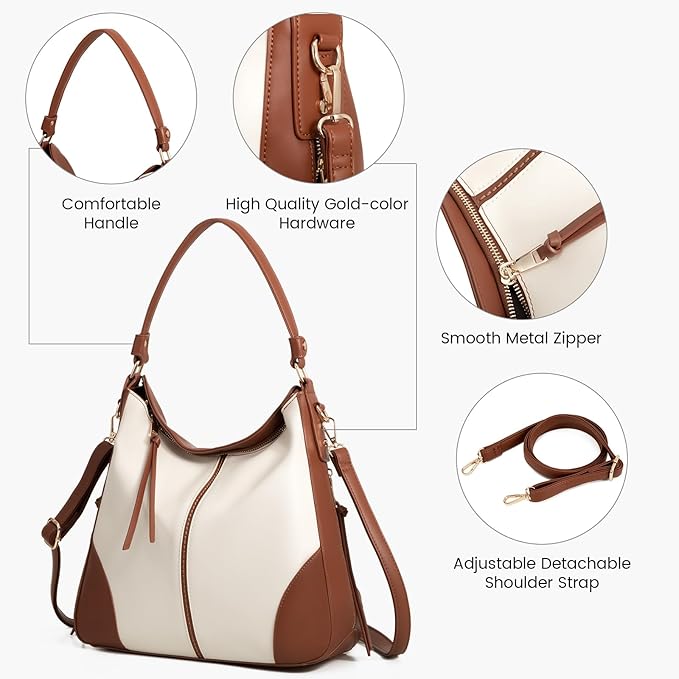 Realer Hobo Crossbody Bags for Women Designer Faux Leather Hobo Handbags Retro Large Size Shoulder Bag Bucket Purse