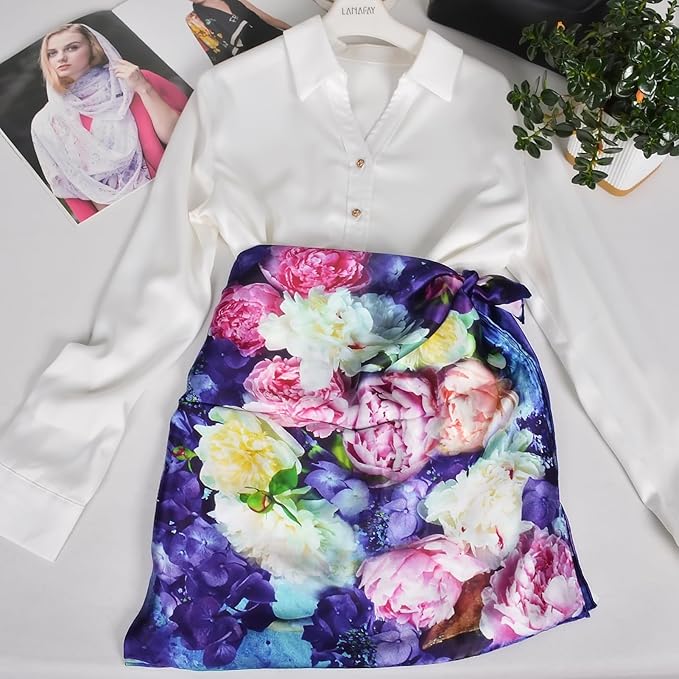 100% Mulberry Silk Scarf for Women Neck Oblong Headscarves Long Floral Print Lightweight Silk Wraps Shawls 67"*20"
