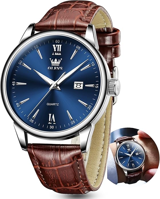 OLEVS Men Leather Watch,Mens Wrist Watches,Big Face Watches for Men,Leather Band Watches for Men,Day Date Watches for Men,Waterproof Watches for Men,Men Classic Watch,Reloj para Hombres