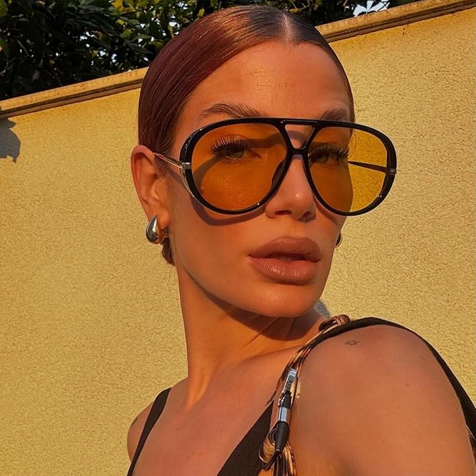 SODQW Oversized Aviator Sunglasses for Women With Earring Trendy Large Big XL Size 2025 Designer Ladies Shades