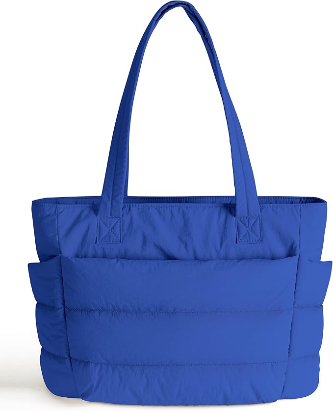 Puffer Tote Bag for Women, Cute Quilted Carryall with Zippered Compartments Shoulder Bag Handbag for Work, Travel, Gym