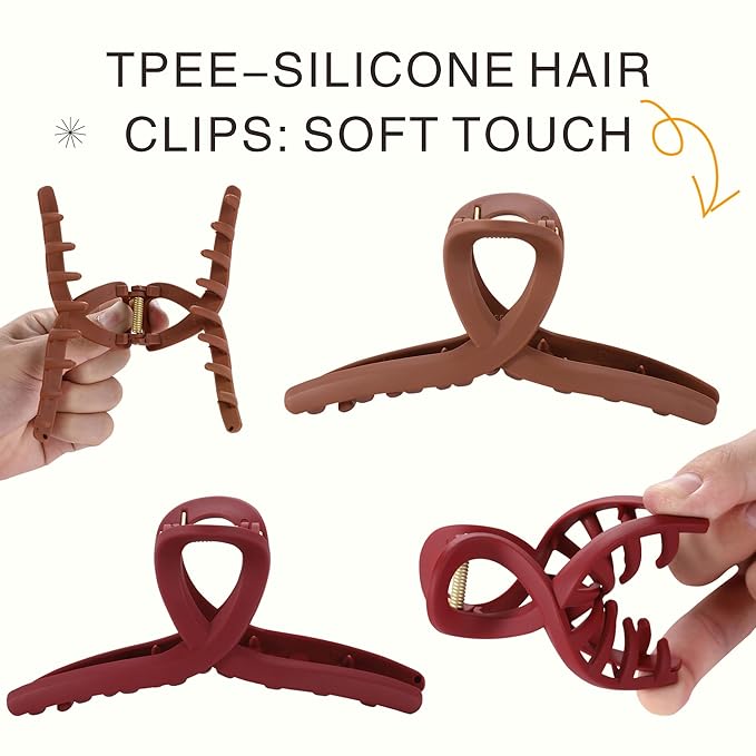 4Pcs Cloud Claw Clips for Women, 4.7 Inch Non-Slip Strong Hold Hair Claws, Unbreakable & Durable TPEE-Silicone Blend, Large Bendable Cozy Hair Clip for Thin/Thick/Curly Hair, All-Day Comfort
