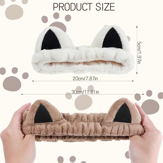 2 Pcs Ultra Soft Cat Ear Headband, Spa and Makeup Headbands for Women, Plush Coral Fleece Blend Headbands for Facial Care, Cute Hair Accessories Gift