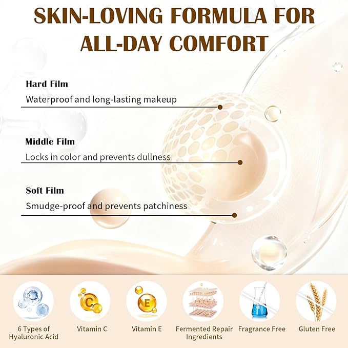 UCANBE 2-IN-1 Foundation + Concealer, Full Coverage Long-Lasting Matte Makeup for Normal, Combination and Oily Skin, Buildable Waterproof Formula with Hyaluronic Acid （06 Warm Honey）