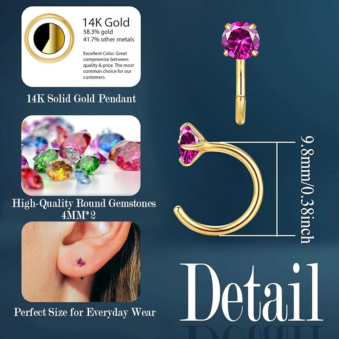 14K Gold Birthstone Huggie Half Hoop Earrings for Women,Round-cut Created Gemstone Minimalist Tiny Earring(4MM*2) Anniversary Birthday Mother's Day Jewelry for Mom Her