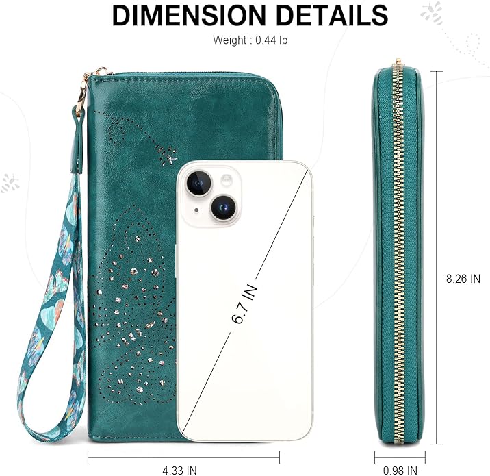 RFID Wallet Women, Large Capacity Butterfly Cell Phone Clutch Purses Ladies Wristlet Wallets for Women
