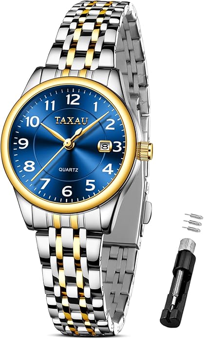 Womens Watch Fashion Dress Waterproof Silver Watches for Women Casual Easy Read Quartz Analog Women's Watch Two Tone Stainless Steel Ladies Watches with Day Date