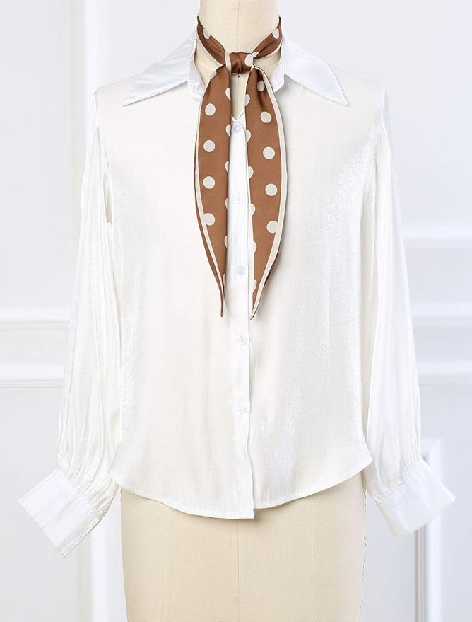 Allegra K Chic Polka Dots Women Neckerchief Skinny Scarves Hair Band Ribbon for Bag Accessory