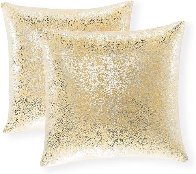 Xinrjojo Pack of 2, Soft Solid Color Sparkling Decorative Square Throw Pillow Covers Set Cushion Cases Pillow Cases for Living Room/Couch, 22"x22" (Silver- Golden)