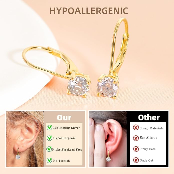 Moissanite Earrings for Women 2.0CT D Color,18K White Gold Plated Sterling Silver Dangle Earrings, Leverback Drop Earrings Jewelry for Gifts