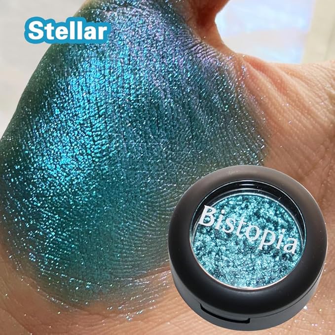 Bistopia Glitter Eyeshadow Collection, 14 Shades, Shimmer Pressed Powder, Metallic and Iridescent Colors (Stellar)