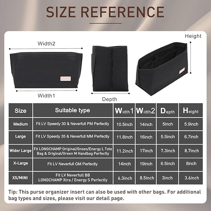 Doxo Purse Organizer Insert for Longchamp Le Pliage Tote, Large Bag Organizer with 8 Compartments, YKK Zipper Pocket Cup Holder, Handbag Shaper for Women, Fits Original/Green/Energy L Tote (Black, WL)