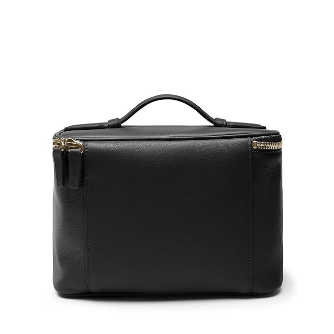 Leatherology Black Onyx Small Train Case – Full-Grain Leather Travel Cosmetic Bag with Water-Resistant Lining, Zippered & Open Pockets, Compact Beauty Organizer