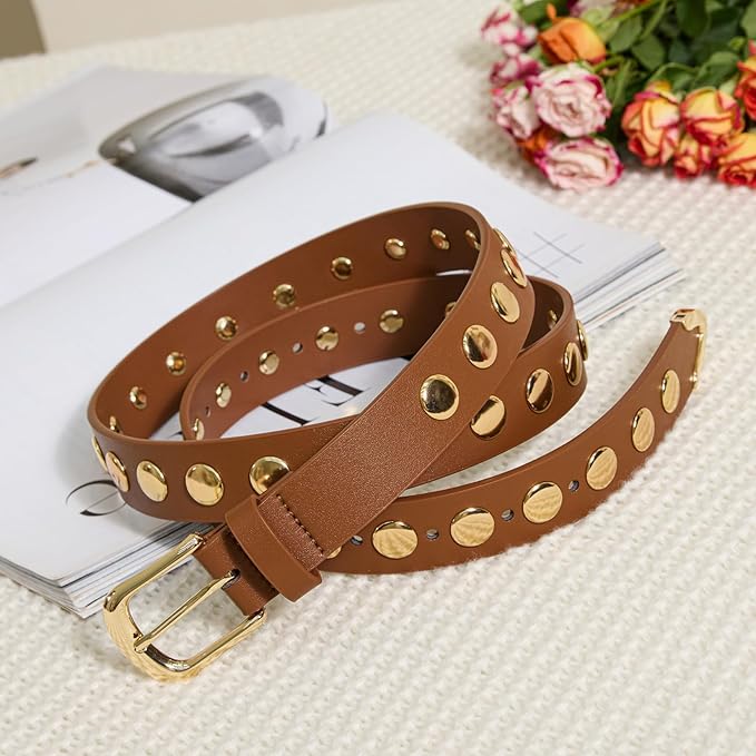 VATAN Women Leather Belt for Jeans Dresses Pants Fashion Ladies Casual Waist Belt with Gold Buckle